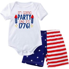 FYMNSI My First 4th of July Baby Boys Outfit American Flag Romper Stars Stripes Shorts Independence Day Patriotic Clothes Set