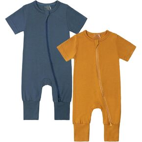 JunNeng Rayon of Bamboo Romper Sleeper Baby Boy Girl 2 Pack Infant Short Sleeve 2 Way Zipper Footless Summer Pajamas