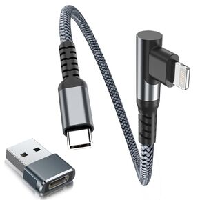 Basesailor USB C to Lightning Charger Cable Right Angled 10ft with USB A Adapter,90 Degree iOS Type C PD Fast Charging Cord for Apple iPhone 13 12 11 14 Mini Pro Max,SE,AirPods,iPad 8th 9th Generation