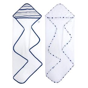 2 pack Baby Hooded Towel Set - Blue Trim
