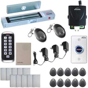 Visionis FPC-5657 One Door Access Control System Inswing Door 1200lbs Magnetic Lock with VIS-3005 Slim Outdoor IP68 RFID Keypad Entry Security with Wireless Remote EM Standalone 2000 Users Kit