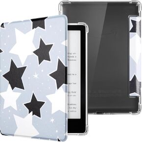 Case for Kindle Paperwhite 11th Generation 6.8" and Signature Edition- New PU Leather Cover and Transparent TPU Back Cover with Auto Wake/Sleep Feature-Star
