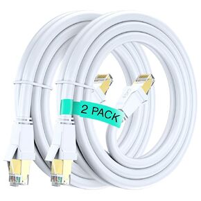 Cat 8 Ethernet Cable 6 ft, Ethernet Cable with Gold-Plated RJ45 Connector, Cat 8 Network Cable, LAN Internet Cable for Modems, Routers, Network Switch, High Speed Ethernet Cable (White, 2 Pack)