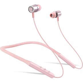 Kids Wireless Earbuds with Mic, Comfortable Noise Cancelling Neckband Bluetooth Headphones Lightweight Ear Buds with Case,Earphones for School, Running, Sport, Girls, Boys, Women, Pink