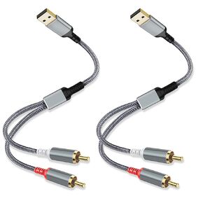 USB to 2 RCA Audio Cable 3 FT 2 Pack, USB 2.0 Male to 2 RCA Male Stereo Aux Cord Jack Compatible with USB A Laptop, Linux,Windows, Desktops and More Device for Amplifiers, Home Theater, Speaker
