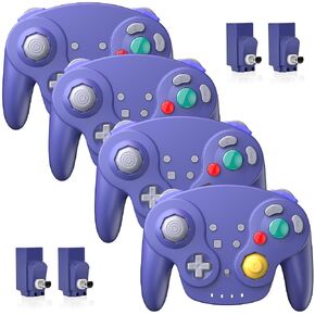 4 Pack Wireless GameCube Controller, 2.4 GHz Receiver Compatible with NGC Console (Analog Stick) (Analog Triggers) (Rechargeable) (Plug and Play) (Built-in Rumble) Indigo