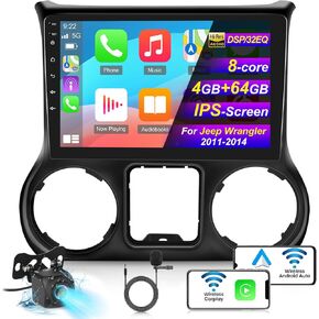 [8-Core 4+64G] Car Radio for Jeep Wrangler 2011 2012 2013 2014-10.1 inch IPS Touchscreen Android 13 Stereo - Wireless Carplay & Android Auto/DSP/32EQ/59 UI/WiFi + AHD Backup Camera + Canbus