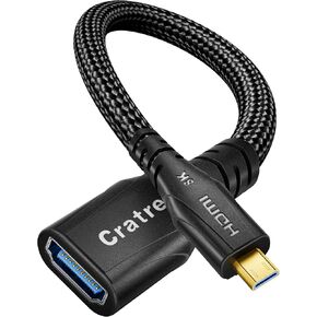 2Pack 8k Micro HDMI to HDMI Adapter, Micro HDMI Male to HDMI Female Adapter Cable, 8K@60hz, 4K@120hz, Support HDR eARC Dolby Compatible with GoPro Hero 7,Raspberry Pi 4,Sony,Nikon (0.6ft)