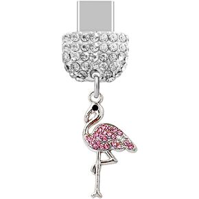 ELISE & FONDA TP262 Type-C USB Charging Port Crystal Anti Dust Plug Little Flamingo Cell Phone Charm for Samsung/Huawei/OnePlus/Xiaomi/oppo Android Phones (Pink)