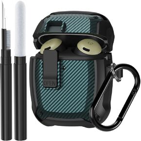for Google Pixel Buds Pro Case 2022 with Cleaner Kit, Military Hard Shell Protective Armor Cover with Lock & Carabiner for Google Pixel Pro Earbuds, Black