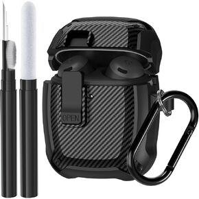 for Google Pixel Buds Pro Case 2022 with Cleaner Kit, Military Hard Shell Protective Armor Cover with Lock & Carabiner for Google Pixel Pro Earbuds, Black