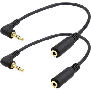 Seadream 2Pack 3.5mm Angle Male to 2.5mm Female Headset Audio Adapter Cable Extender Stereo Jack 8inch 3-Pole