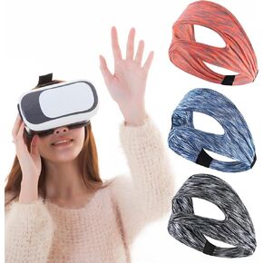 3PCS VR Eye Mask, Adjustable Breathable VR Sweat Band, Eye Face Cover Breathable Sweat Band for Meta/Oculus Quest 2/3, HTC Vive, PS, Vision Pro Headset, Quest Pro, PSVR2 (Black/Blue/Orange)