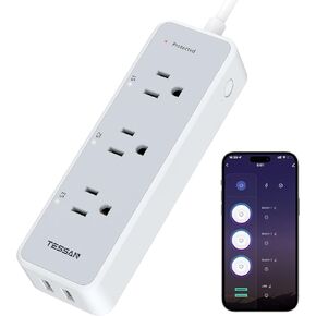 Smart Power Strip Surge Protector 900J, TESSAN Wifi Extension Cord with 3 Individually Remote Controlled Outlets Socket 2 USB, Wall Mountable Timer Smart Plug Compatible with Alexa& Google Home