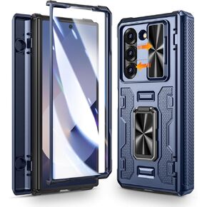 Caka Case for Galaxy Z Fold 6 Case, Full Body PC & TPU Dual Layer Shockproof Case with Ring Stand & Screen Protector & Hinge Protection & Slide Camera Cover for Samsung Galaxy Z Fold 6 Case, Black