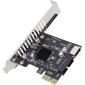 Desktop Hard Disk Expansion Transfer PCIE 1x to USB 3.1 Adapter Card, Connector 1: USB 3.0 20Pin Socket, Connector 2: USB 3.1 20Pin Front Panel Connector