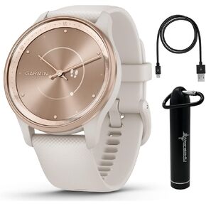 Wearable4U Garmin vivomove Trend 40 mm Smartwatch, Silver Stainless Steel Bezel with Mist Gray Case - 2023 Unisex Analog Fitness Hybrid Watch with Smart Notifications, Touchscreen E-Bank Bundle