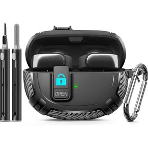 for Bose Ultra Open Earbuds Case Cover 2024 with Cleaner Kit,Military Hard Cover with Lock for Bose Open Ear Earbuds Charging Case Accessories with Keychain for Men Women-Black