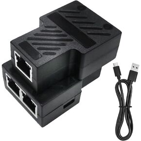 Ethernet Splitter 1 to 2 RJ45 100Mbps Network Adapter, LAN Splitter with USB Power Cable, Internet Splitter for Cat5/5e/6/7/8 Cable, 2 Devices Simultaneously Networking