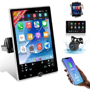 [2G+64G] Android 13 Rotatable Single Din Vertical Car Stereo 10.4 inch Touch Screen Radio Unit with Wireless Carplay & Android Auto/EQ Audio/Bluetooth 4.2/SWC/GPS Navigation/FM RDS