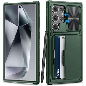 for Samsung Galaxy S24 Ultra Case Wallet, Built-in Card Holder (4-5 Cards) & Slide Camera Cover & Kickstand, Military Grade Protection, Rugged Silicone Case for Galaxy S24 Ultra 2024 Only, Black