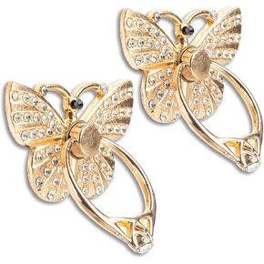 [2 Packs] Butterfly Glitter Bling Bling Phone Ring Holder, Sparkle Phone Ring Grip Artificial Diamond Stand,Rhinestone Cell Finger Ring for Phones,Pad