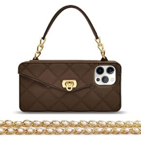 Omio for iPhone 13 Pro Max Handbag Case with Flip Card Holder Wrist Lanyard Strap Soft Silicone Cover for iPhone 13 Pro Max Wallet Case for Women Luxury Stylish Long Pearl Crossbody Chain Case Black