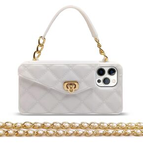 Omio for iPhone 13 Pro Max Handbag Case with Flip Card Holder Wrist Lanyard Strap Soft Silicone Cover for iPhone 13 Pro Max Wallet Case for Women Luxury Stylish Long Pearl Crossbody Chain Case Black in Kuwait