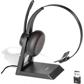 Bluetooth Headset with Noise Cancelling Microphone: Wireless Headphones with Mic Mute Charging Base and USB Dongle for work from home/Office/PC/Computer/Laptop/Call Center/Zoom/Teams
