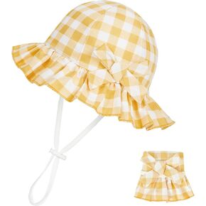 Zando Baby Sun Hat Toddle Cute Ruffle Brim Baby Beach Hat Cotton Checkered Baby Hats UPF 50+ Adjustable Bucket Hat for 0-2T