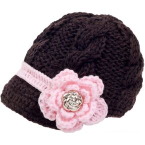 Handknit Newborn Toddler Baby Girls Crochet Knit Brim Cap Hat