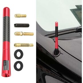 Car Short Antenna, 4.7 Inch Carbon Fiber American Flag Aluminum Auto Radio Antenna for AM/FM Reception, Universal Replacement Car Antenna with 9 Adapters, 2 Screws, 2 Rubber Rings (Black)