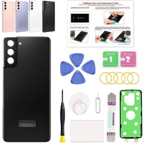 Compatible with Galaxy S21 Back Cover Replacement, S21 SM-G991 Back Glass Door with Pre-installed Camera Lens, Repair Tools & Instruction, Phantom Gray