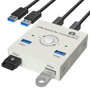 USB 3.0 Switch 2 Computers Sharing USB A & 3.5mm wired headset Devices,4 Port USB Switcher Sharing Keyboard and Mouse, Printer/Scanner USB Switch Hub for Two Computers with 2 USB3.0 Cables