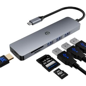 Type C Hub 6-in-1 Docking Station with 4K HDMI Output, SD/TF Card Reader, USB 3.0 Up to 5Gpbs, Compatible for Laptop and Other Type C Devices