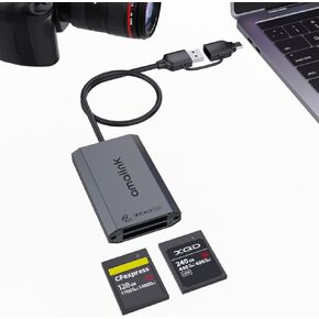 CFexpress Type B and XQD Card Reader,amalink Dual slot USB 3.2 GEN 2 10G Type B CFexpress Adapter with Dual connectors(USB A&USB C) .Plug and Play compatible with Android/Windows/Mac OS/iPad