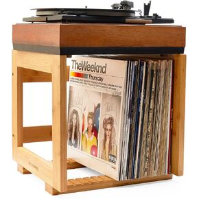 HomeBuddy Vinyl Record Storage - 1x Record Player Holder for Albums - Wooden Record Crates for Vinyl, Holds up to 75 LPs - Storage Box and Music Player Stand with Rack Shelf for Albums and Accessories