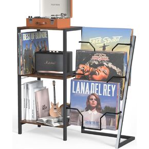 Record Player Stand with Vinyl Storage Record Player Table with 3-Tier Vinyl Record Storage Turntable Stand Record Player Table Up to 300 Albums End Table Vinyl Record Holder for Living Room (Black)