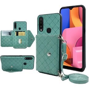 Furiet Compatible with Samsung Galaxy A20s Wallet Case with Crossbody Shoulder Strap and Stand Leather Credit Card Holder Cell Accessories Lanyard Phone Cover for A 20s Plus A207M Women Girls Pink