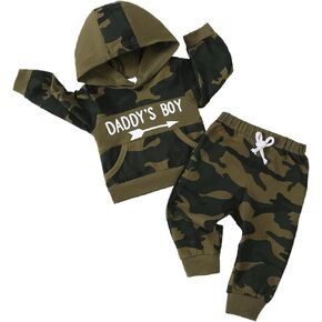 Toddler Baby Boy Clothes Camo Long Sleeve Graphic Hoodie Sweatshirt Pant Set Cute Fall Winter Newborn Outfits