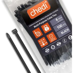 CHEDI Cable Ties, 8 Inch 100 Pack Multi-Purpose, Black Zip Ties 40 lbs Tensile Strength, Zip Ties Self-Locking,Premium Wire Ties for Indoor and Outdoor Use