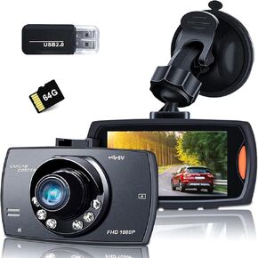 كاميرا داش كام للسيارات، كاميرا داش بدقة 1080 بيكسل عالية الدقة مع بطاقة 64 جيجا مجانية، كاميرا داش كام مع شاشة إل سي دي 2.7 بوصة، كاميرا سيارة مع WDR، رؤية ليلية، قفل تلقائي بمستشعر G، تسجيل حلقة، وضع ركن السيارة in Kuwait
