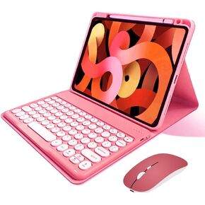 Keyboard Case for iPad Pro 11 inch M4 Keyboard Case with Mouse Cute Round Keys Detachable Bluetooth Keyboard Slim Smart Cover Supports Pencil Charging,Mint Green