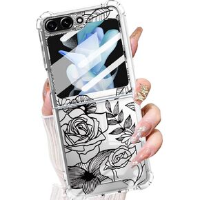 for Samsung Galaxy Z Flip 6 Clear Floral Case for Women,Cute Flower Pattern Design Soft Silicone+Hard PC Shockproof Girls Slim Transparent Protective Case for Galaxy Z Flip 6 5G (Flower Vine)