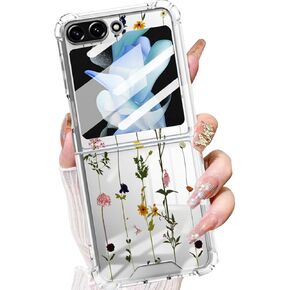 for Samsung Galaxy Z Flip 6 Clear Floral Case for Women,Cute Flower Pattern Design Soft Silicone+Hard PC Shockproof Girls Slim Transparent Protective Case for Galaxy Z Flip 6 5G (Flower Vine)