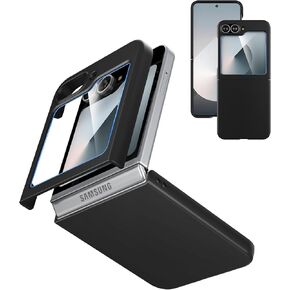 Case for Samsung Galaxy Z Flip 6 (2024) with Built-in Cover Screen Protector, Thin Hard Matte Polycarbonate Cover Phone Case for Galaxy Z Flip6 - Black+Glass