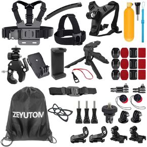 40-in-1 Action Camera Kit for Gopro Hero 12 11 10 9 for Go Pro Hero12 Hero11 Hero10 Hero9 with Shoulder Storage Bag, Motorcycle Chest Strap Helmet Chin Strap Mount for GoPro, Clip Mount for Smartphone