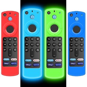 4 عبوات حافظة لجهاز Alexa Voice Remote الجيل الثالث 2021، غطاء واقي لجهاز Fire TV Stick 4k 2021 جهاز التحكم عن بعد بديل جديد تمامًا من السيليكون لحماية حامل الجلد - أزرق متوهج، أخضر متوهج، أحمر، أزرق in Kuwait
