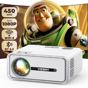 جهاز عرض صغير مع واي فاي وبلوتوث، جهاز عرض أفلام منزلي 450ANSI 1080P FHD، جهاز عرض خارجي محمول مع شاشة عرض 250 بوصة + تكبير، متوافق مع الهاتف/الكمبيوتر المحمول/DVD/عصا التلفزيون - داخلي وخارجي