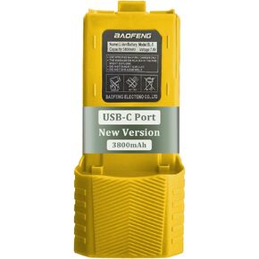 BAOFENG UV-5R Radio Battery Extended 3800mAh USB-C Charging Yellow Replacement for BF-F8HP New Version for BF-F8 Rechargeable Bl-5 Two Way Radio Battery